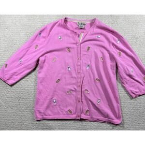 Vintage Timberlea Pink Flip Flop Button‎ 3/4 Sleeve Cardigan Size XL